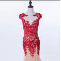 Red Jewel Cap Sleeve Sexy See Through Turkish Sequin Bead Embroidered Evening Dress without Train